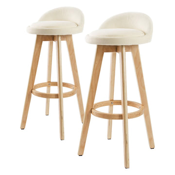 2 Set 72cm Beige Wooden Bar Stool Leila Fabric