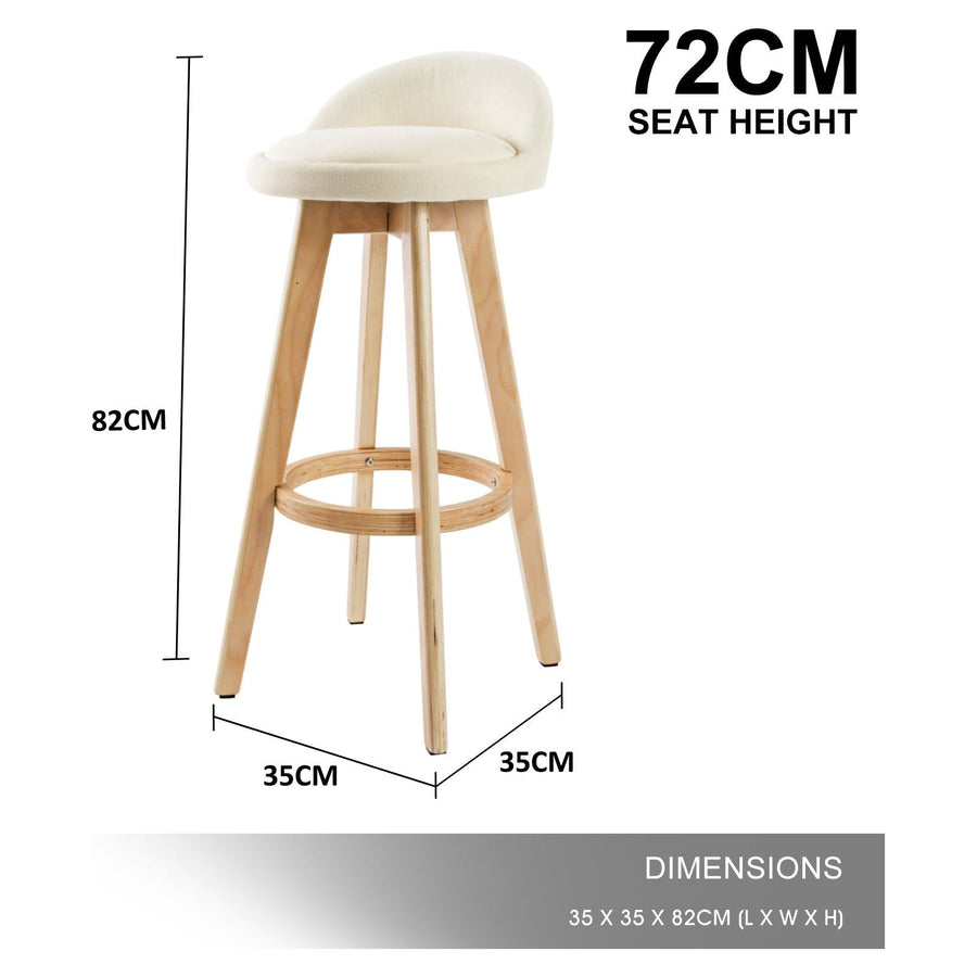 2 Set 72cm Beige Wooden Bar Stool Leila Fabric