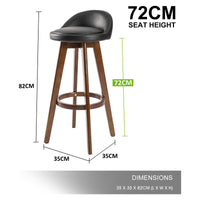 2 Set 72cm Black Brown Wooden Bar Stool Leila Leather