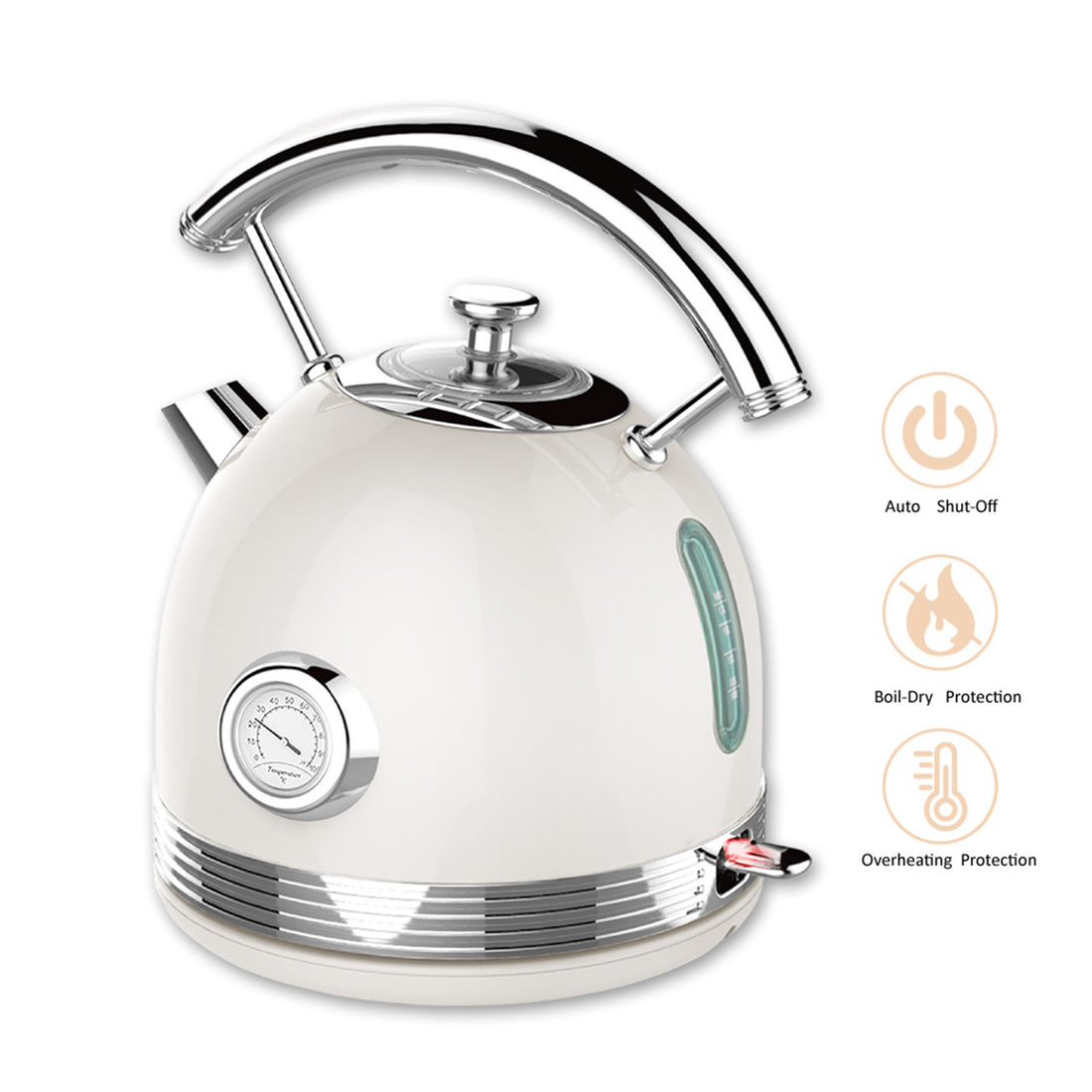 PHILEX 1.7 White Electric Kettle Boiler Stainless Steel Retro