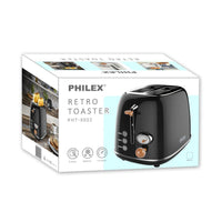 PHILEX 2-Slice Black Toaster Bread Reheat Retro