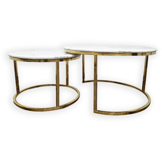 Nesting Style Coffee Table - White on Gold Stainless Steel - 80cm/60cm