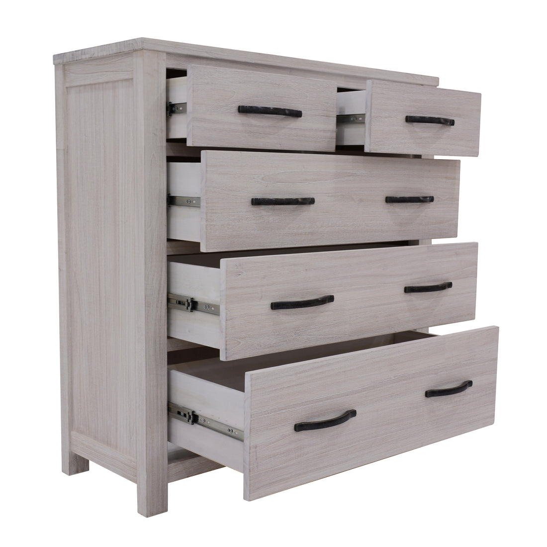 Foxglove Tallboy 5 Chest of Drawers Solid Ash Wood Bed Storage Cabinet - White