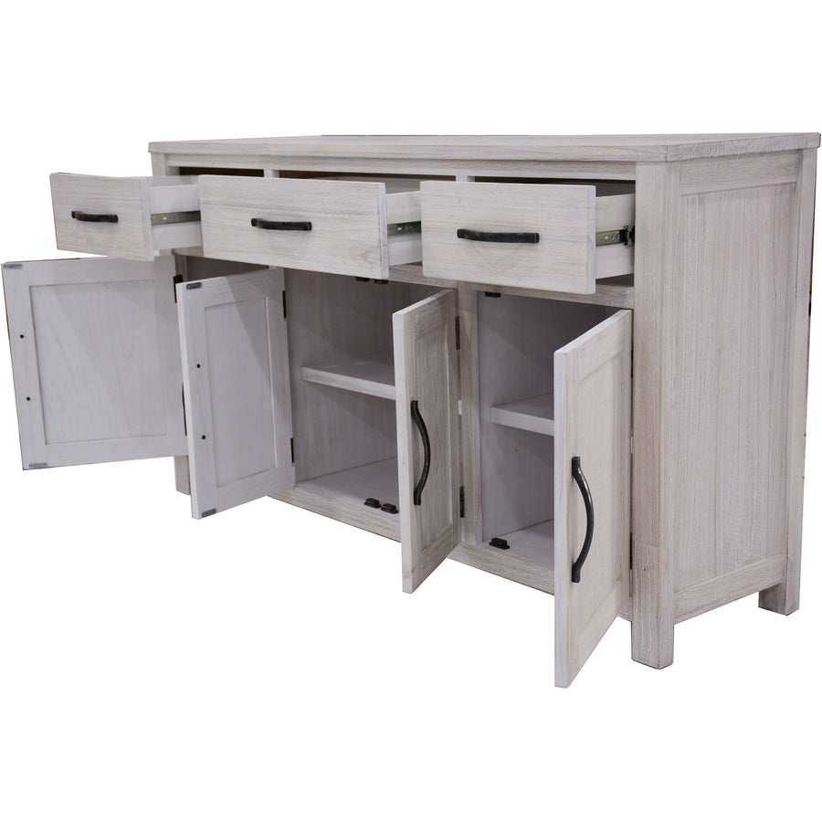 Foxglove Buffet Table 158cm 4 Door 3 Drawer Solid Mt Ash Timber Wood - White