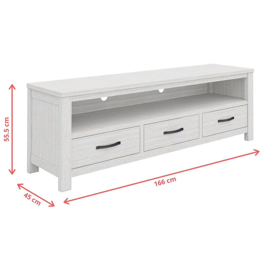 Foxglove Entertainment TV Unit 166cm 3 Drawer Solid Mt Ash Wood - White