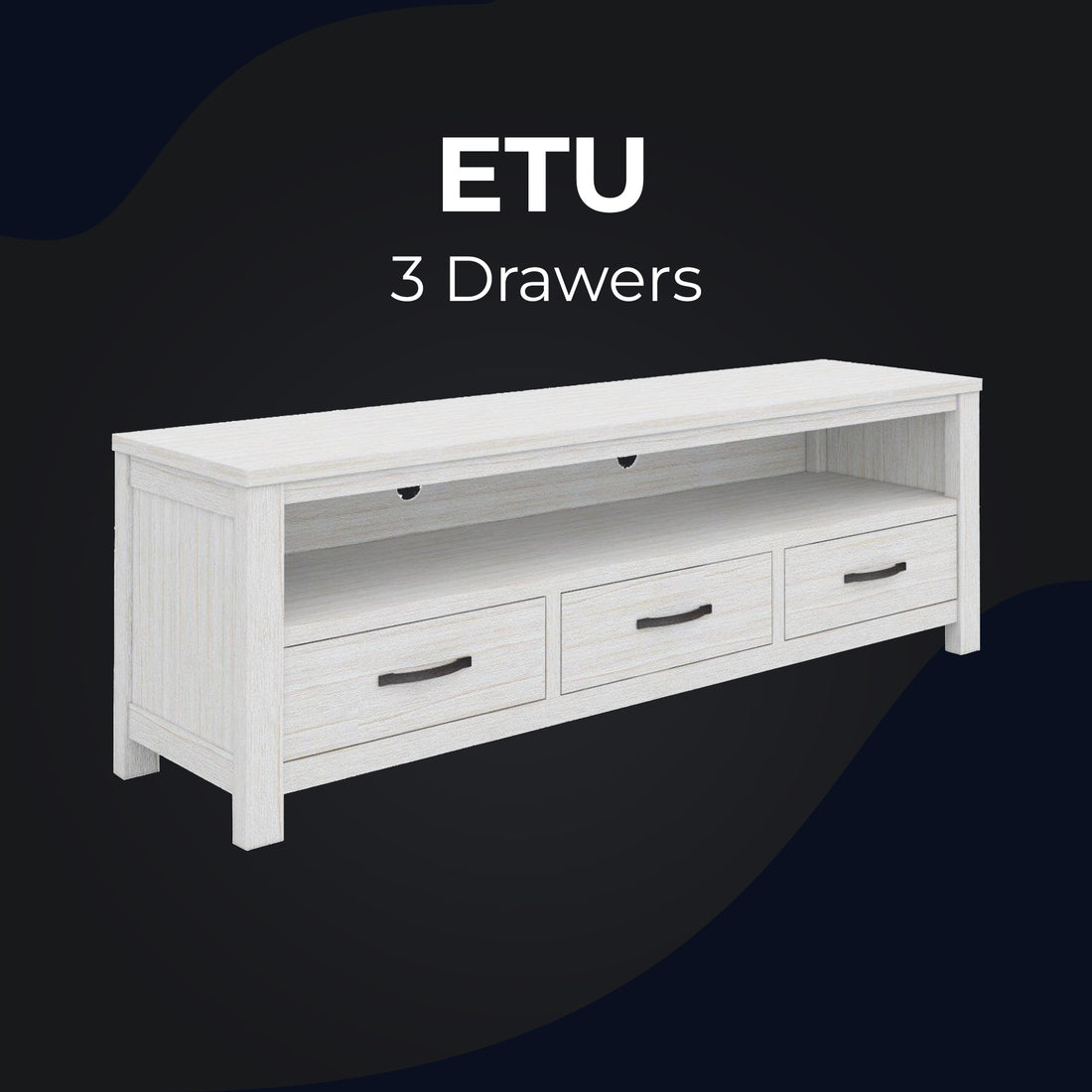 Foxglove Entertainment TV Unit 166cm 3 Drawer Solid Mt Ash Wood - White