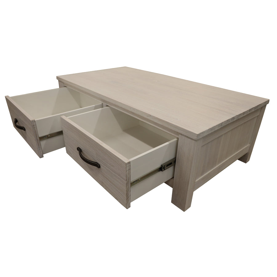 Foxglove Coffee Table 127cm 2 Drawer Solid Mt Ash Timber Wood - White