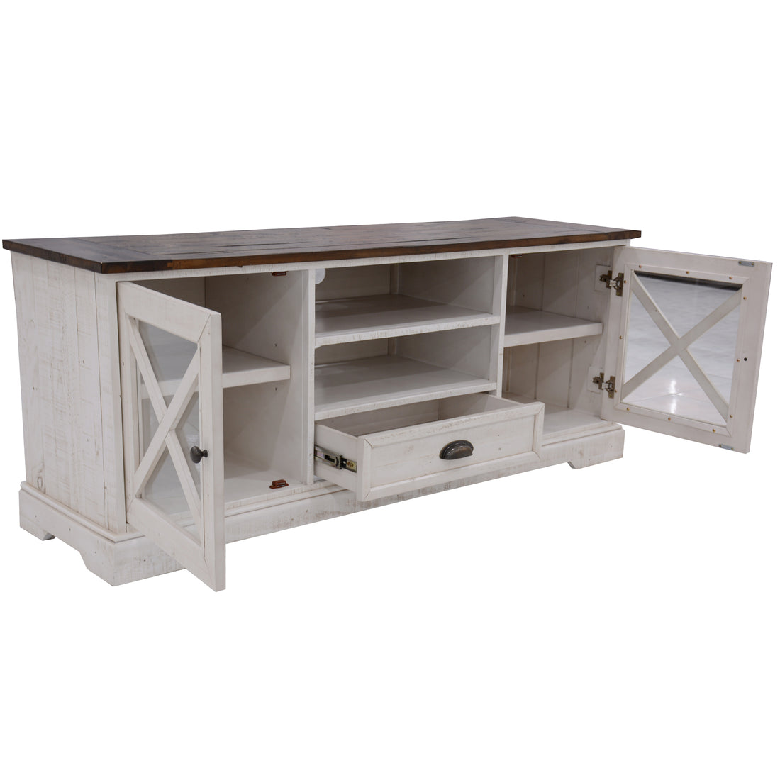 Erica Entertainment TV Unit 160cm Solid Acacia Wood Hampton Brown White