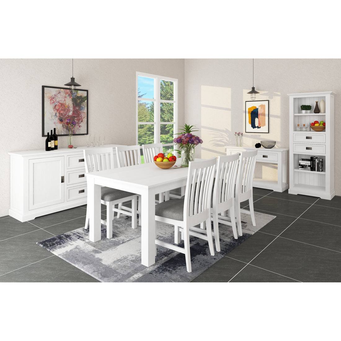 Buffet Table 166cm 2 Door 3 Drawer Acacia Wood Coastal Furniture -White