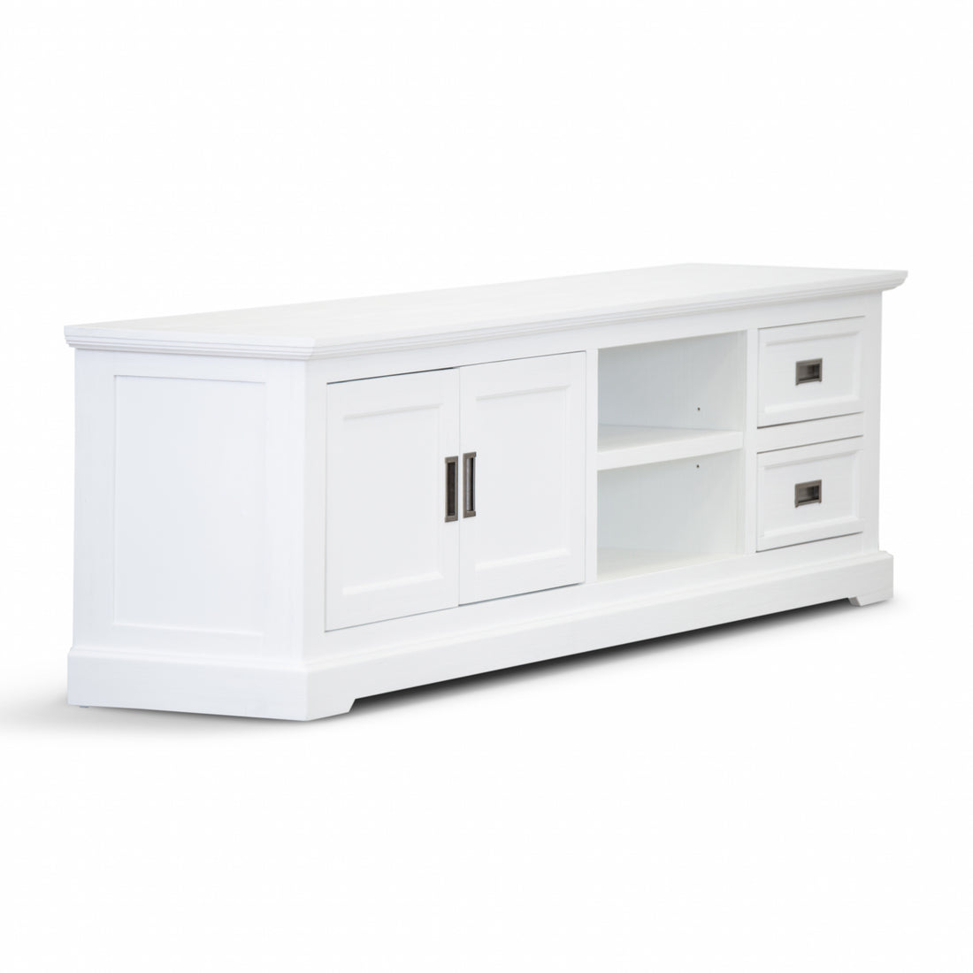Entertainment TV Unit 220cm 2 Door Solid Acacia Wood Coastal - White