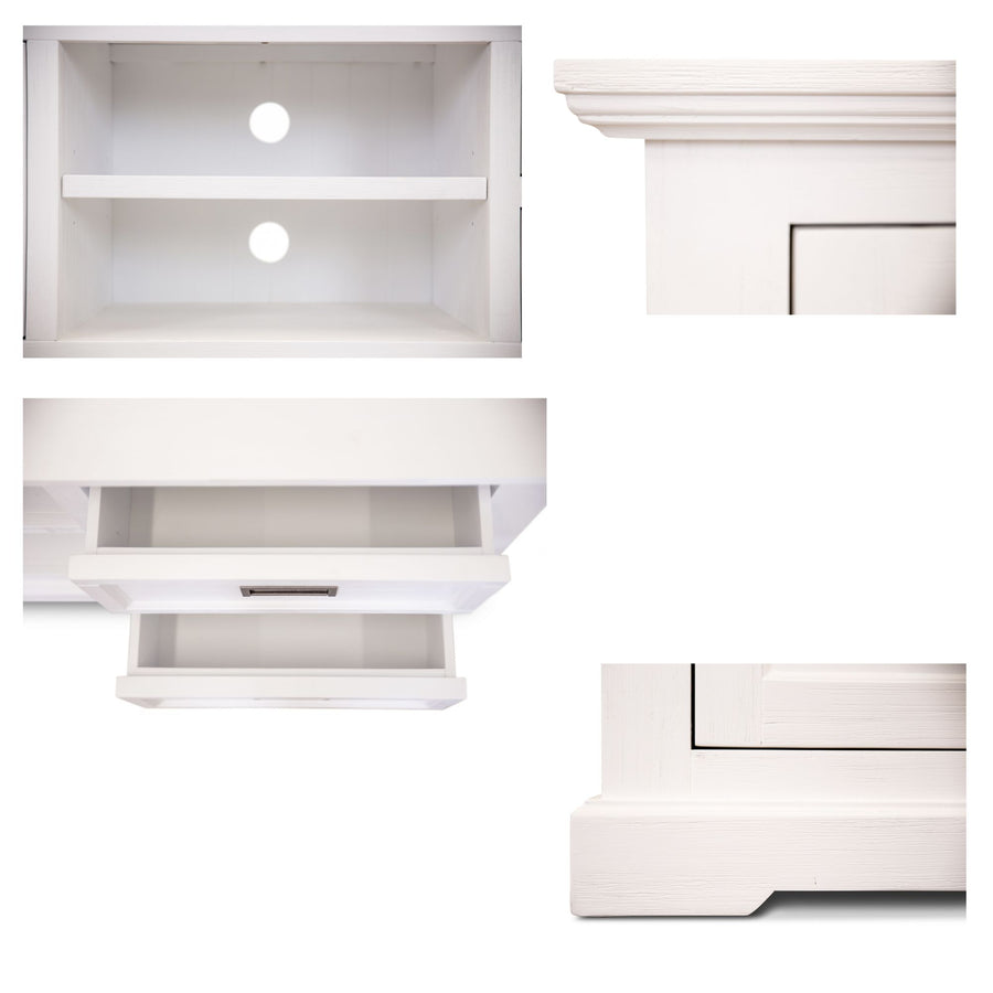 Entertainment TV Unit 220cm 2 Door Solid Acacia Wood Coastal - White