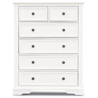 Celosia Tallboy 6 Chest of Drawers Solid Acacia Wood Bed Storage Cabinet - White