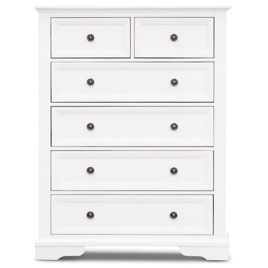 Celosia Tallboy 6 Chest of Drawers Solid Acacia Wood Bed Storage Cabinet - White