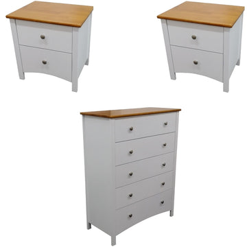 Lobelia Bedside Tallboy 3pc Bedroom Set Drawers Nightstand Storage Cabinet - White