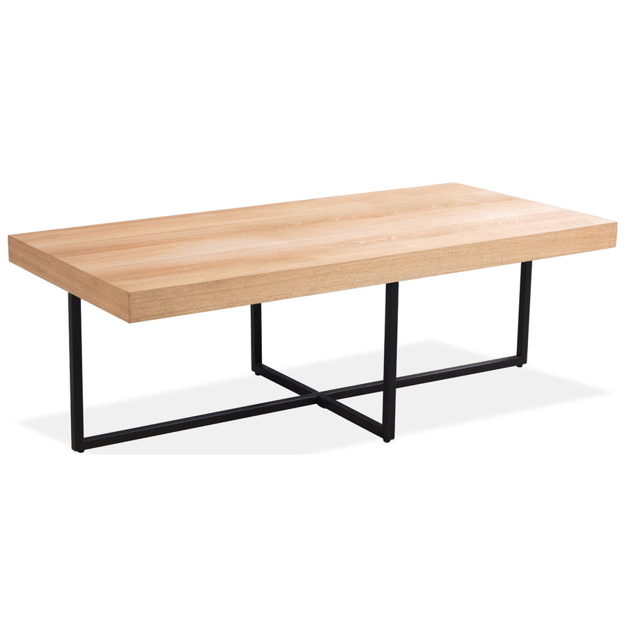 Petunia Coffee Table 120cm Elm Timber Wood Black Metal Leg - Natural