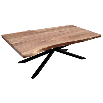 Lantana Coffee Table 130cm Live Edge Solid Acacia Timber Wood Metal Leg - Natural