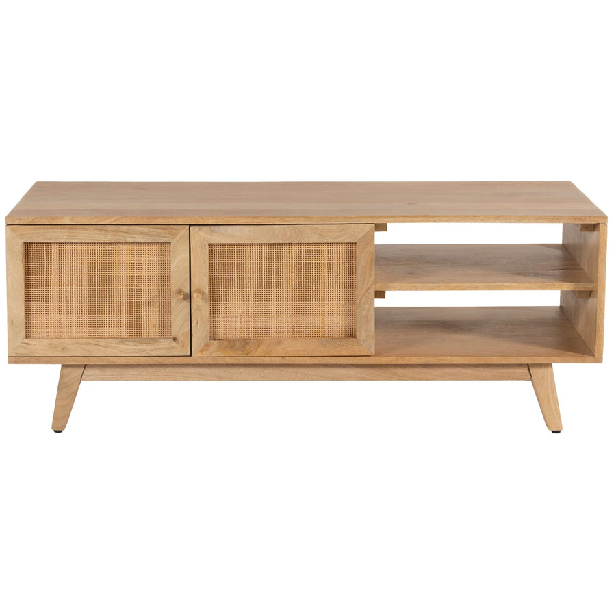 Olearia Entertainment TV Unit 117cm Solid Mango Wood Rattan 2 Door Natural