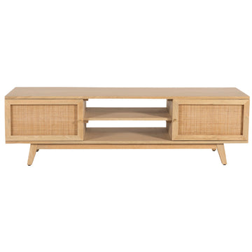 Olearia Entertainment TV Unit 150cm Solid Mango Wood Rattan 2 Door Natural