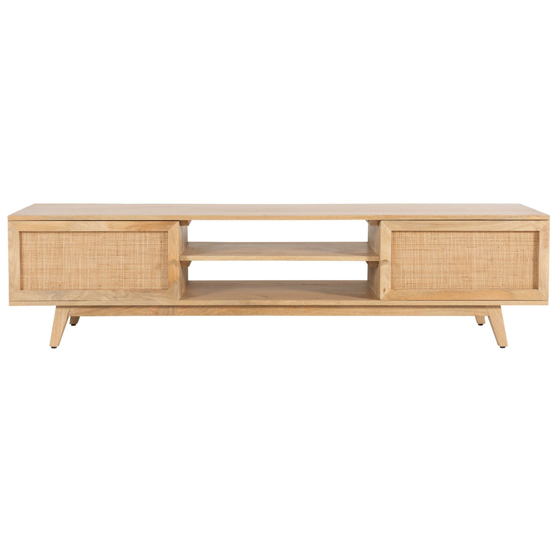 Olearia Entertainment TV Unit 175cm Solid Mango Wood Rattan 2 Door Natural