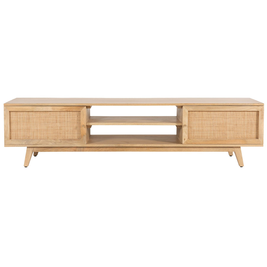 Olearia Entertainment TV Unit 175cm Solid Mango Wood Rattan 2 Door Natural