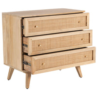 Storage Cabinet Buffet Chest of 3 Drawer Mango Wood Rattan Natural