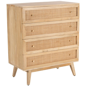 Storage Cabinet Buffet Chest of 4 Drawer Mango Wood Rattan Natural