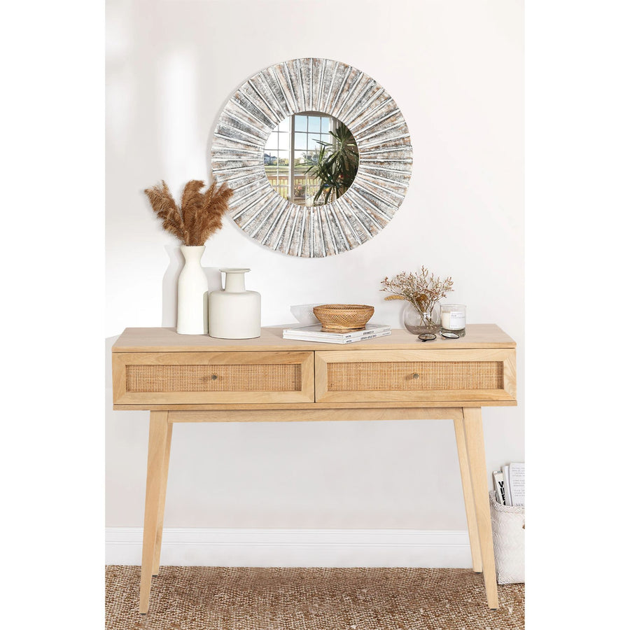 Olearia Console Table 110cm Solid Mango Timber Wood Rattan Furniture Natural