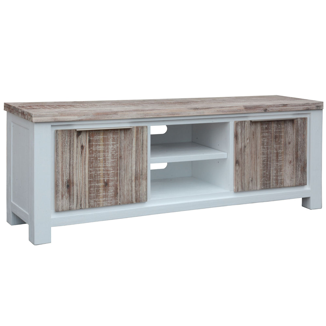 Plumeria Entertainment TV Unit 176cm 2 Door Solid Acacia Timber -White Brush