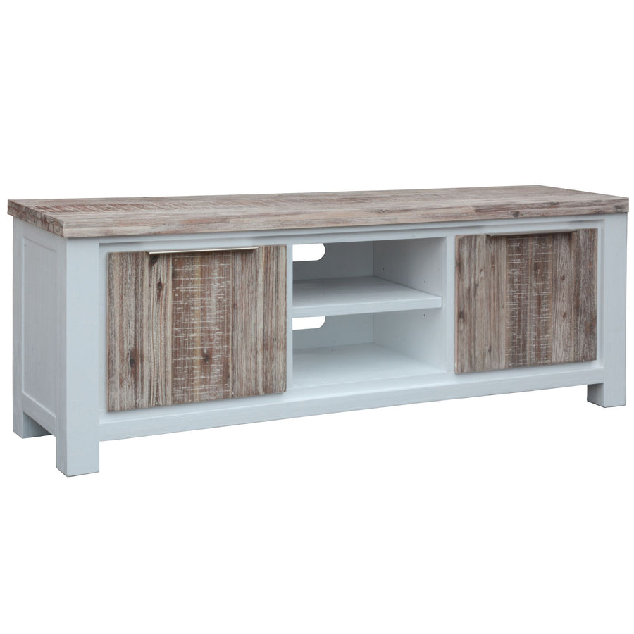 Plumeria Entertainment TV Unit 176cm 2 Door Solid Acacia Timber -White Brush