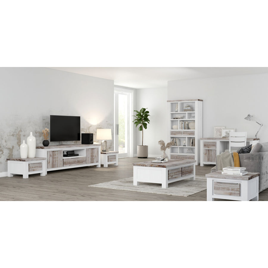 Plumeria Entertainment TV Unit 176cm 2 Door Solid Acacia Timber -White Brush