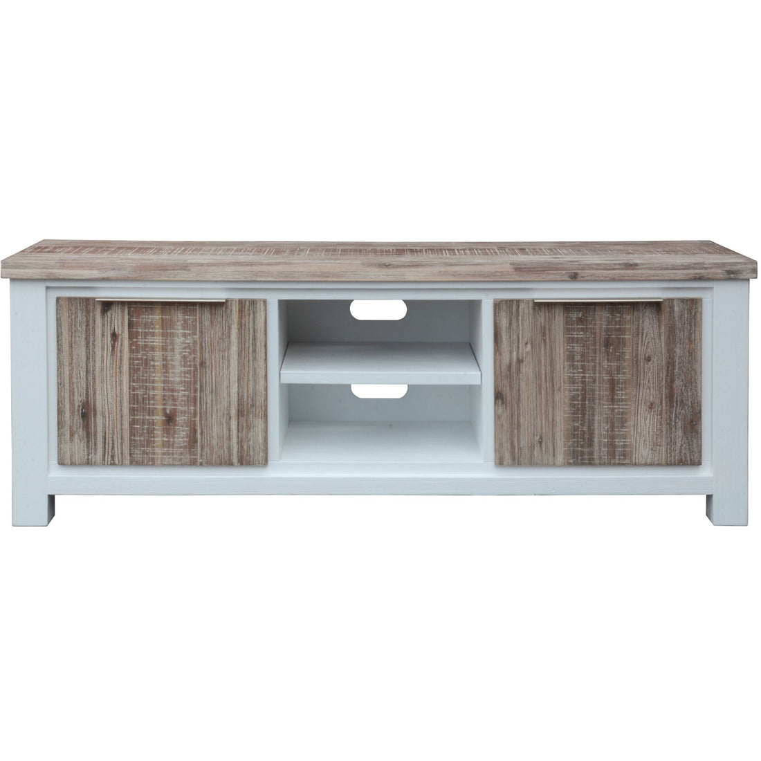 Plumeria Entertainment TV Unit 176cm 2 Door Solid Acacia Timber -White Brush