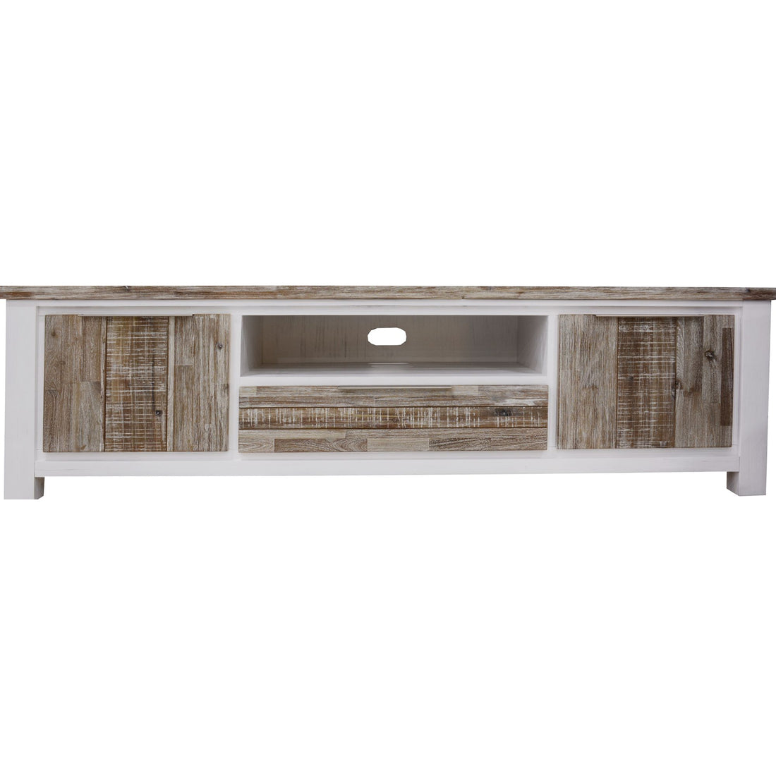 Plumeria Entertainment TV Unit 210cm 2 Door Solid Acacia Timber - White Brush