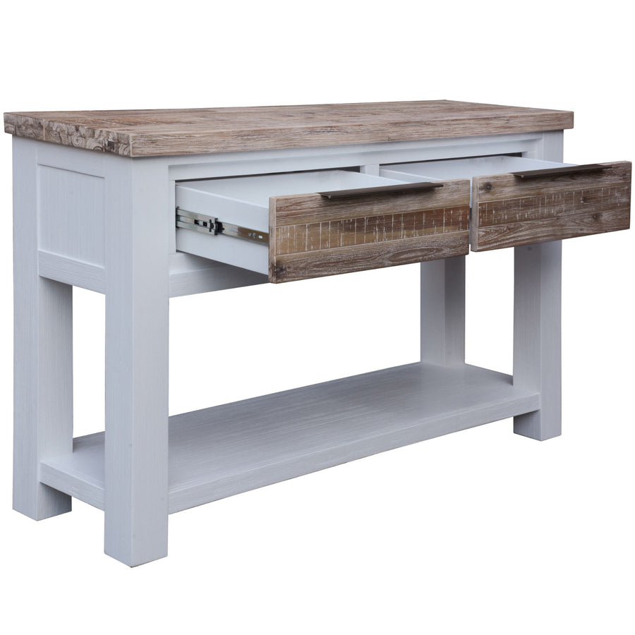 Console Hallway Entry Table 130cm Solid Acacia Timber Wood -White Brush