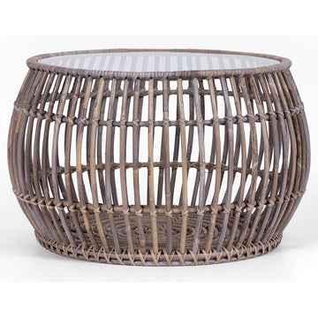 Sage 70cm Glass Topped Rattan Round Coffee Table - Natural