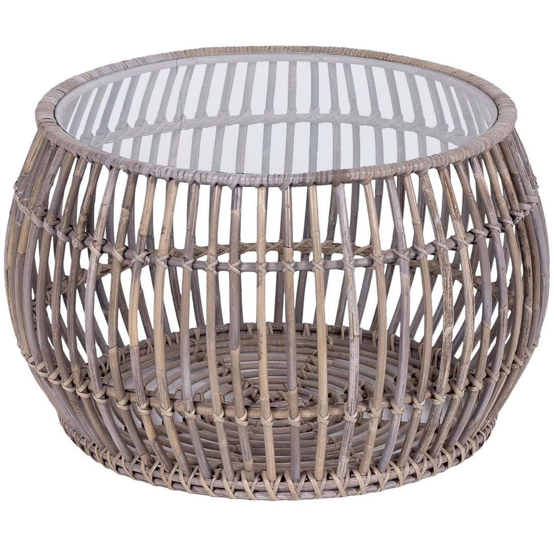 Sage 70cm Glass Topped Rattan Round Coffee Table - Natural