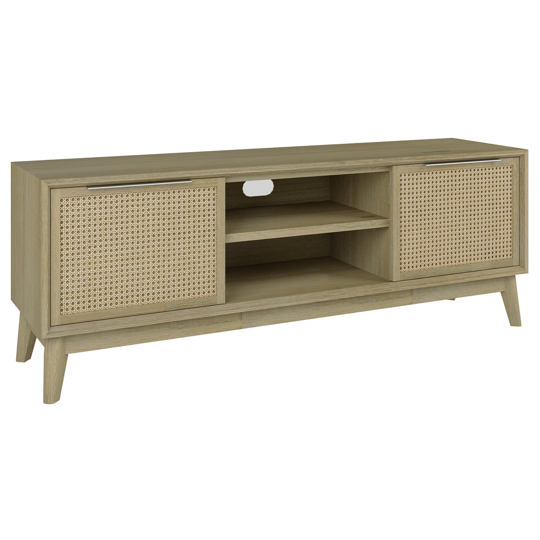 Grevillea Entertainment TV Unit 164cm Solid Acacia Wood Rattan 2 Door -Brown