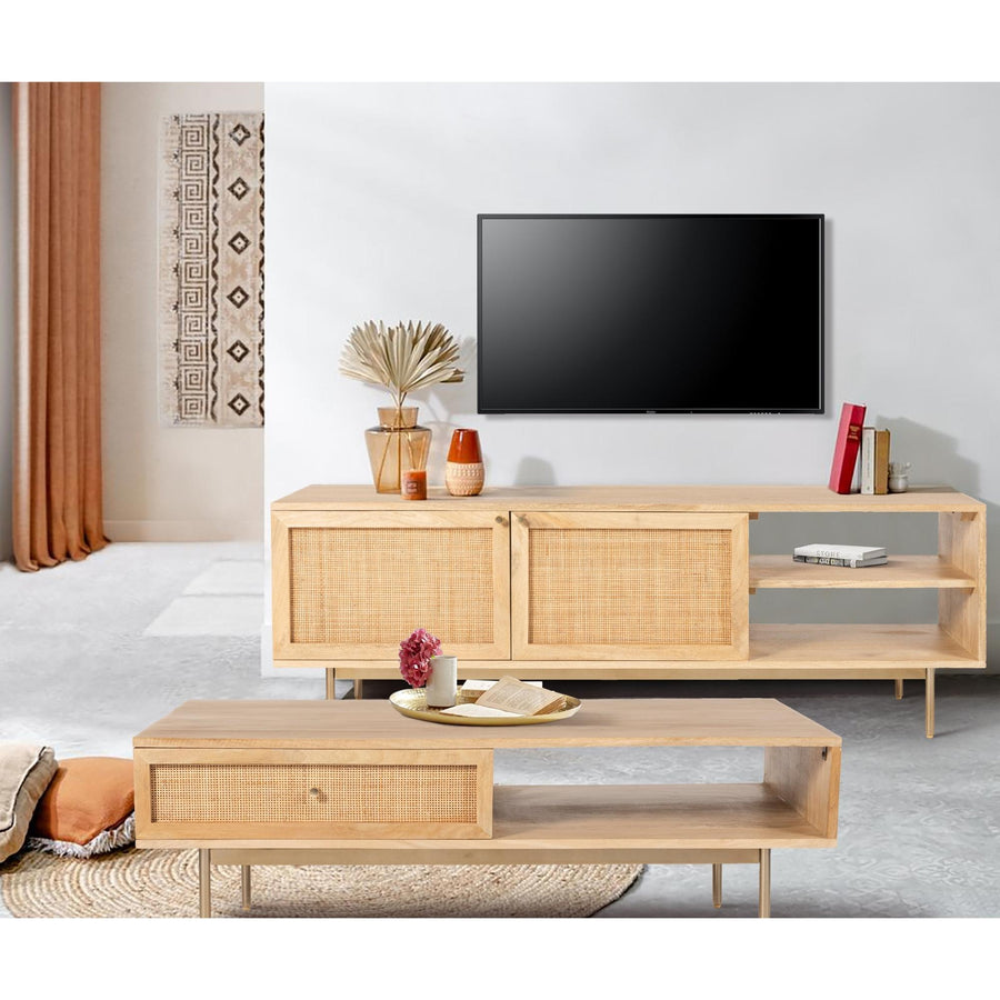 Martina Entertainment TV Unit 175cm Solid Mango Wood Rattan Furniture