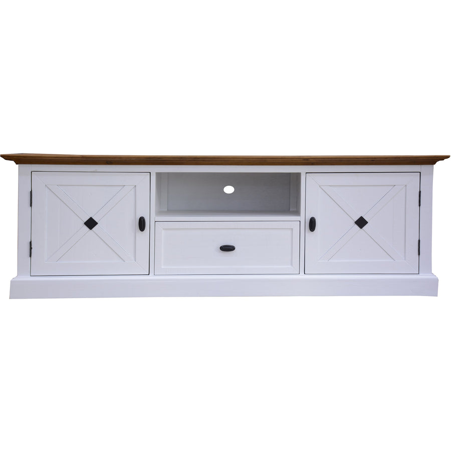 Beechworth Entertainment TV Unit 180cm Solid Pine Wood Hampton Style - Grey