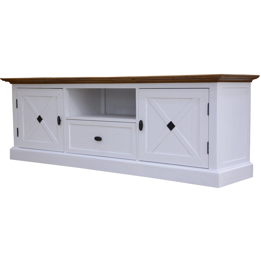 Beechworth Entertainment TV Unit 180cm Solid Pine Wood Hampton Style - Grey