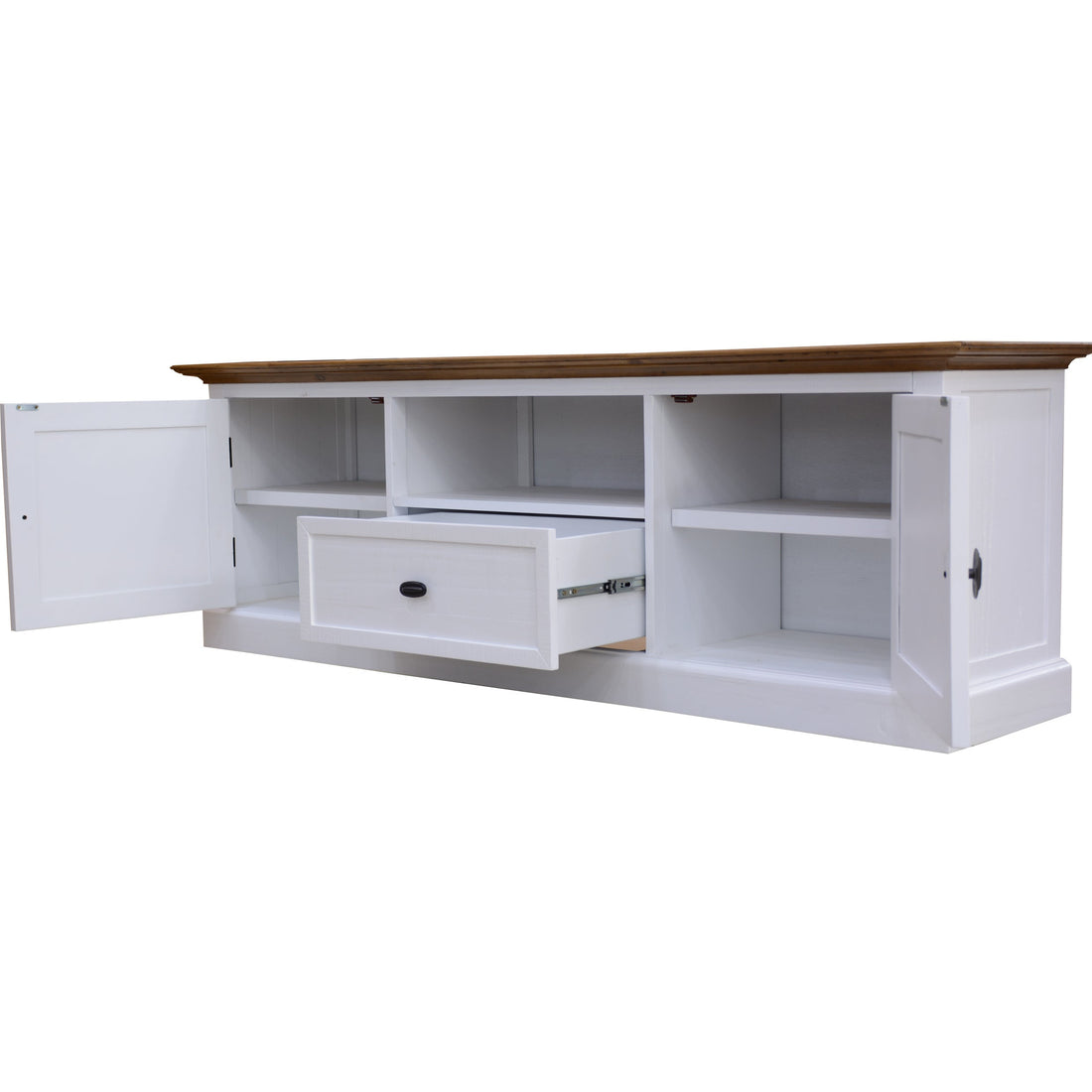 Beechworth Entertainment TV Unit 180cm Solid Pine Wood Hampton Style - Grey