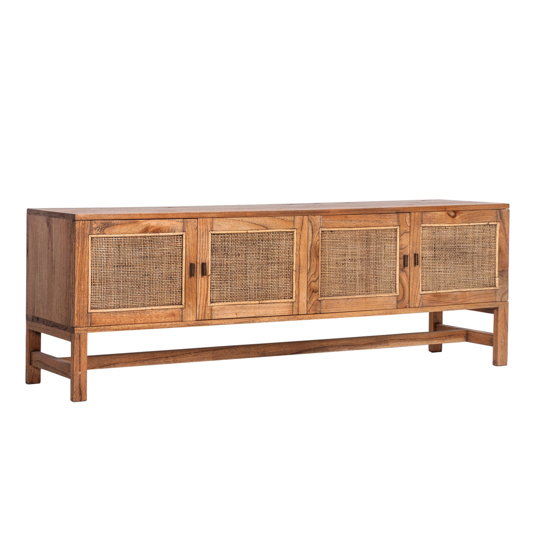 Jasmine Entertainment TV Unit 160cm 4 Door Mindi Wood Rattan - Brown