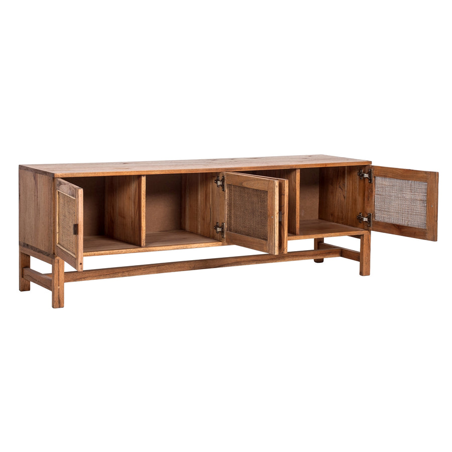 Jasmine Entertainment TV Unit 160cm 4 Door Mindi Wood Rattan - Brown