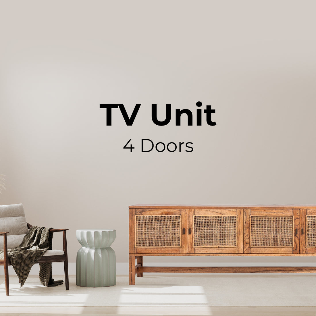 Jasmine Entertainment TV Unit 160cm 4 Door Mindi Wood Rattan - Brown