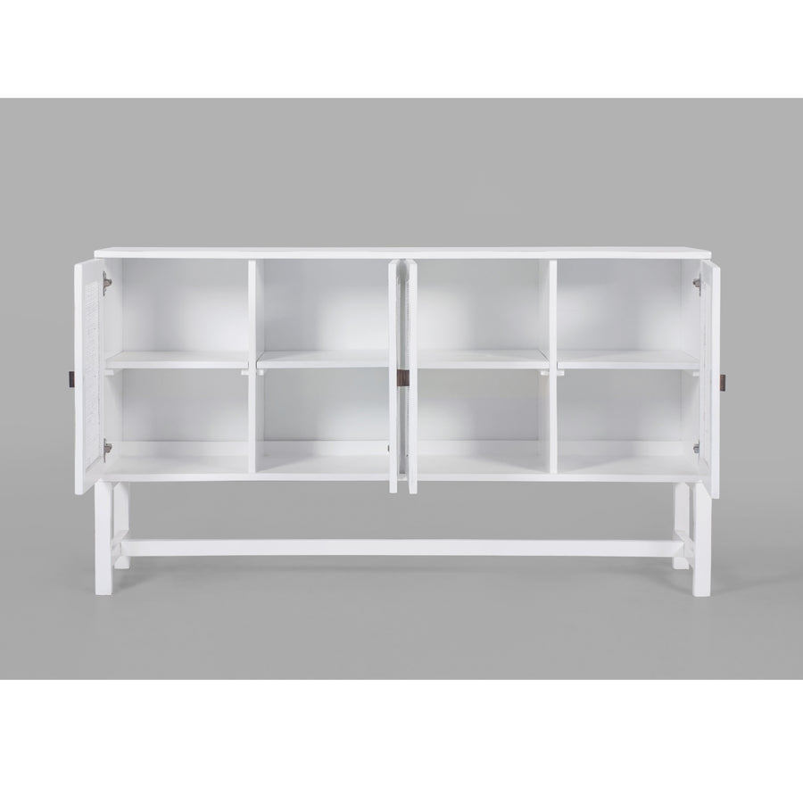 Sideboard Buffet Table 160cm 4 Door Mindi Wood Rattan - White