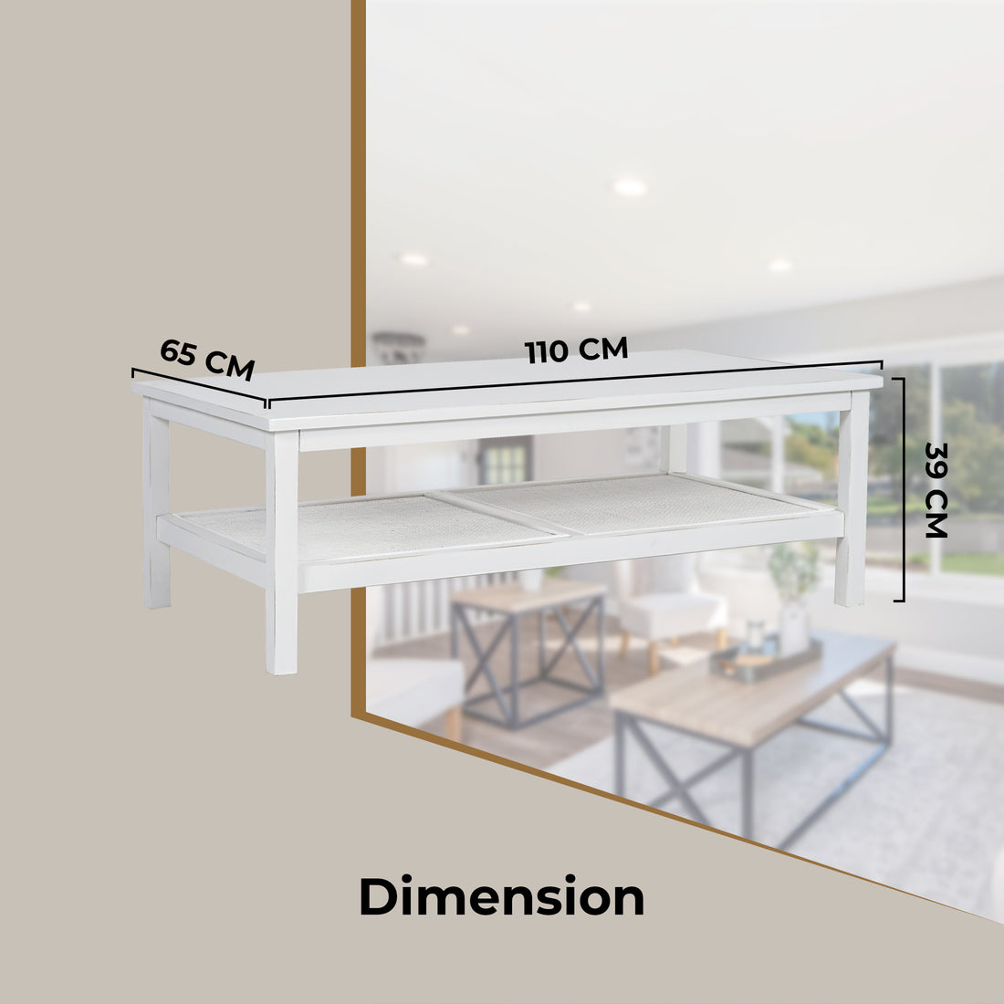 Jasmine Coffee Table 110cm Mindi Timber Wood Rattan Weave - White