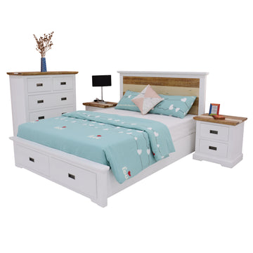 Orville 4pc Queen Bed Frame Suite Bedside Tallboy Furniture Package - Multi Color