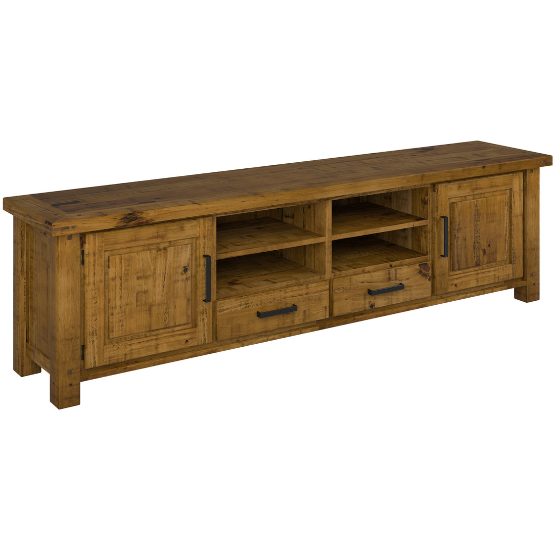 Teasel Entertainment TV Unit 240cm 2 Drawer Solid Pine Wood - Rustic Oak