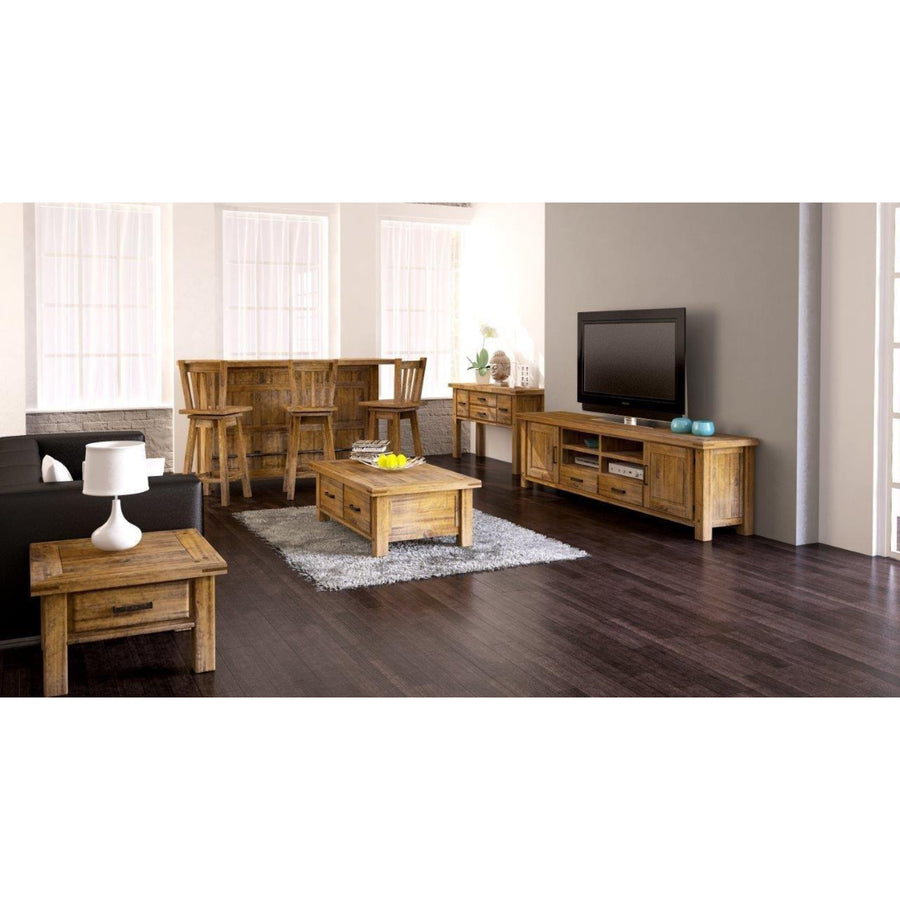 Teasel Entertainment TV Unit 240cm 2 Drawer Solid Pine Wood - Rustic Oak