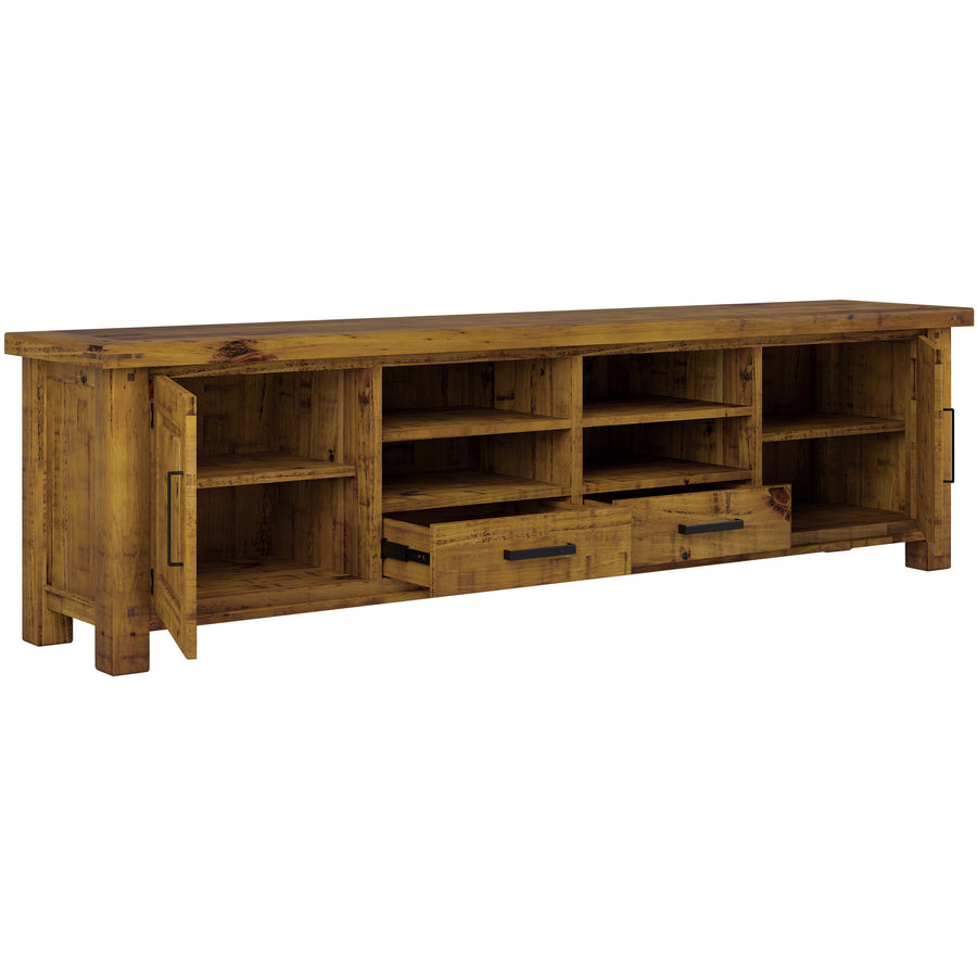 Teasel Entertainment TV Unit 240cm 2 Drawer Solid Pine Wood - Rustic Oak