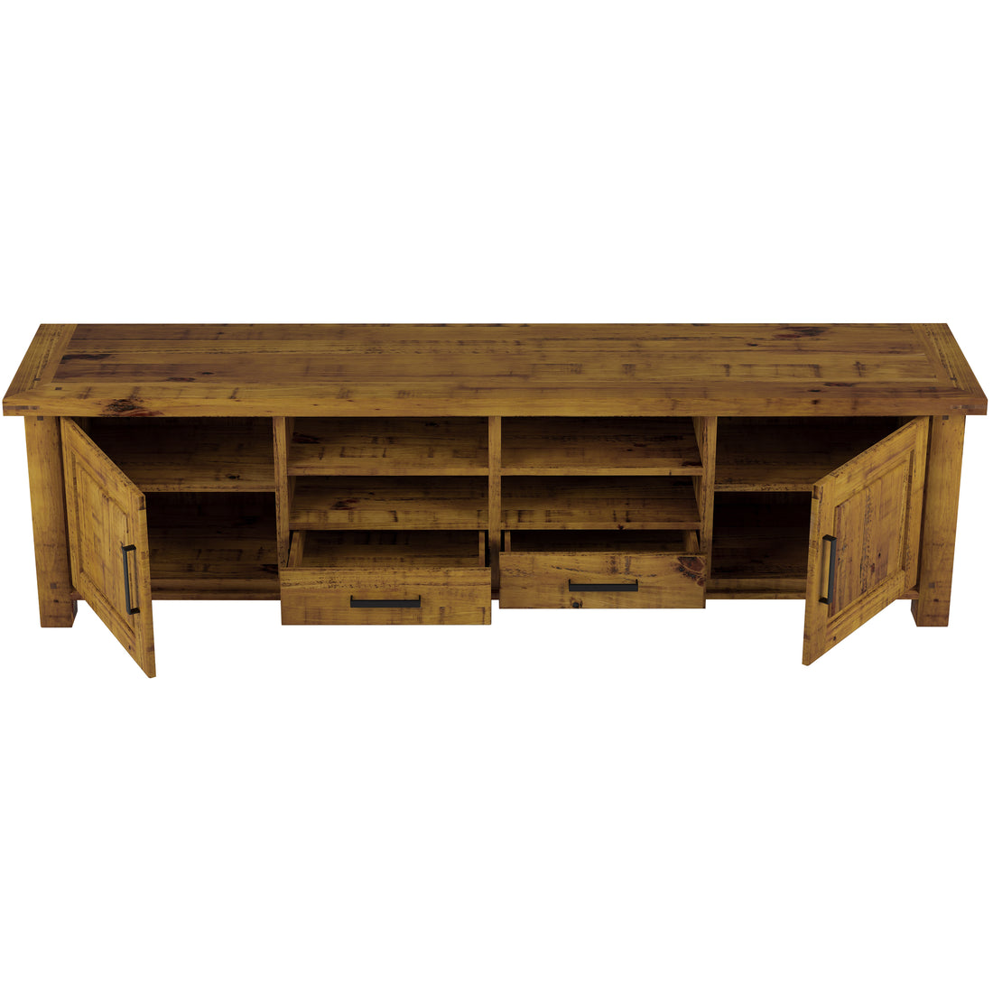 Teasel Entertainment TV Unit 240cm 2 Drawer Solid Pine Wood - Rustic Oak